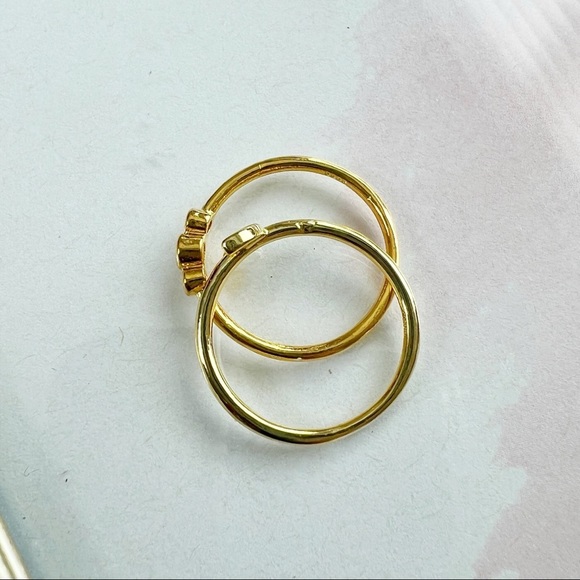 Three Sisters Clear Crystal CZ 2pc Moon Gold Tone S925 Stamped Ring Set Size 6 - Picture 2 of 3